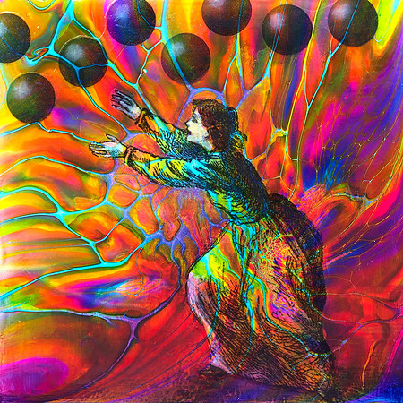 Futility, 2020; 6" x 6"; acrylic polymers + oil and collage on panel